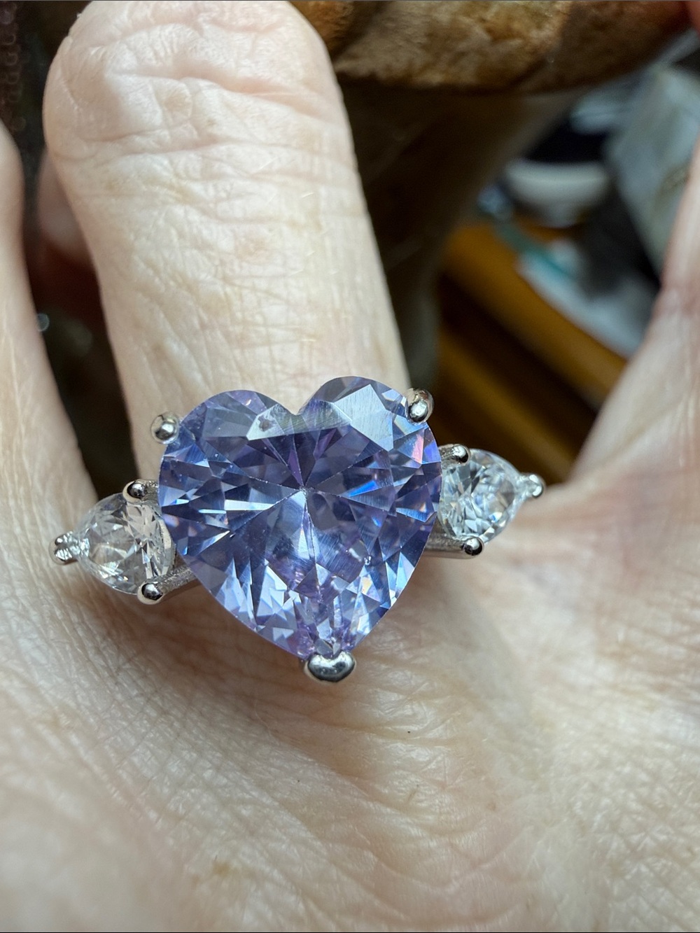 4CT Heart-Cut AMETHYST Moissanite teardrop Diamonds 925 Sterling Silver Ring